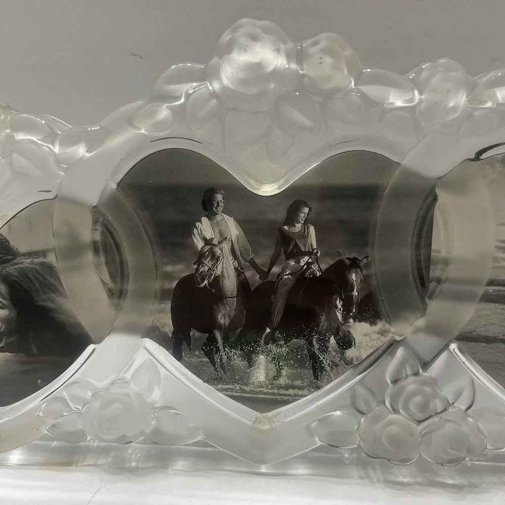 Vintage Mikasa Rosemont Picture Frame Frosted 4 Interlocking Hearts Raised Rose